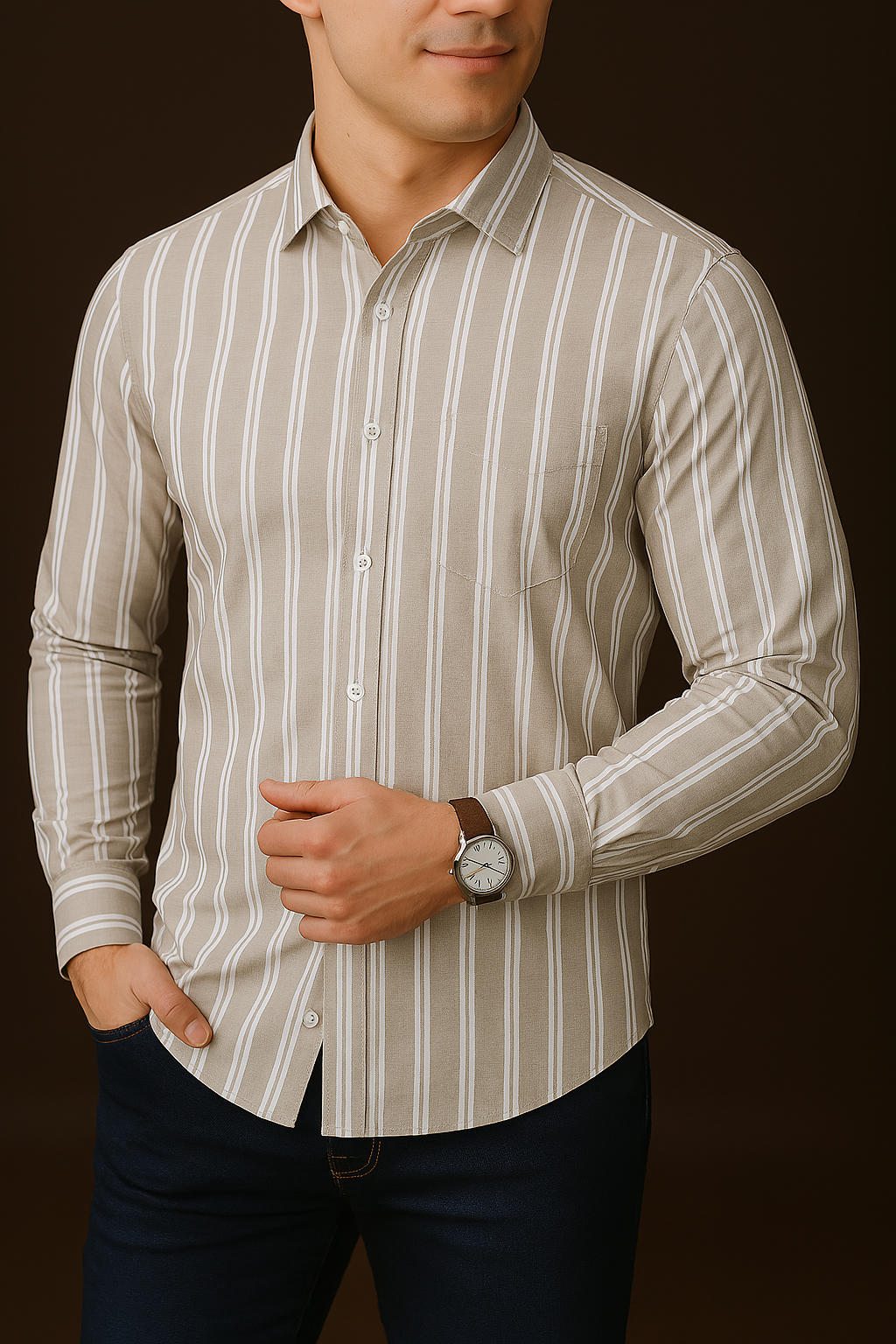 Vintage Brown Pinstripe Cotton Shirt