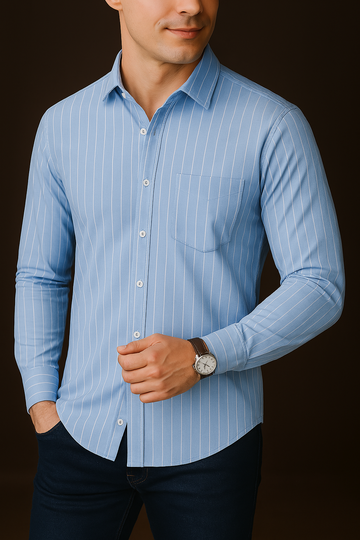 Light Blue Regent Crest Tailored Stripe Shirt