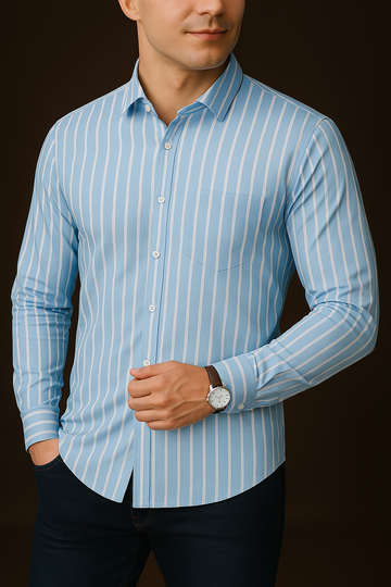 Vintage Light Blue Pinstripe Cotton Shirt