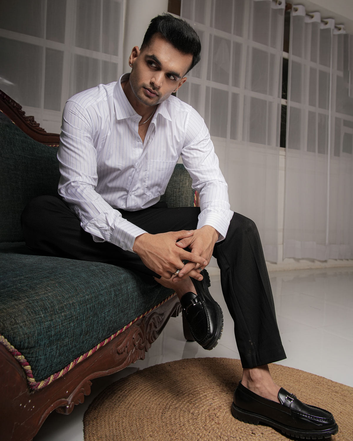 White Regent Crest Tailored Stripe Shirt